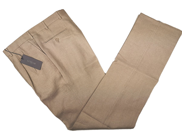Luigi Bianchi Lubiam Trousers 34, Sand Pleated front Relaxed fit Linen