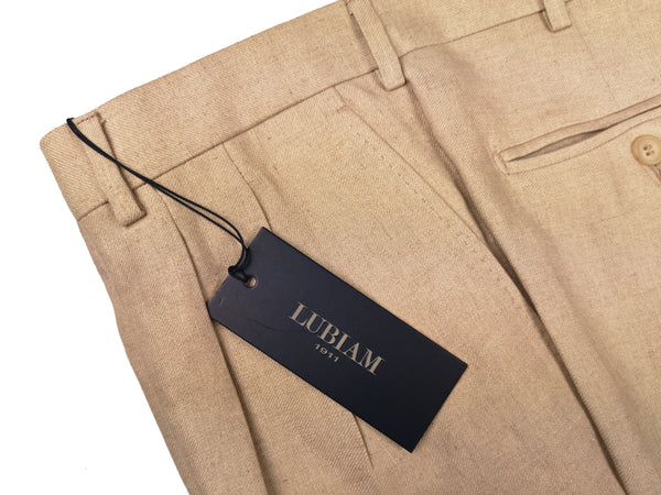 Luigi Bianchi Lubiam Trousers 34, Sand Pleated front Relaxed fit Linen