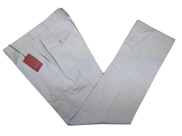 Luigi Bianchi Trousers 34, Light blue/white stripes Flat front Straight fit Cotton