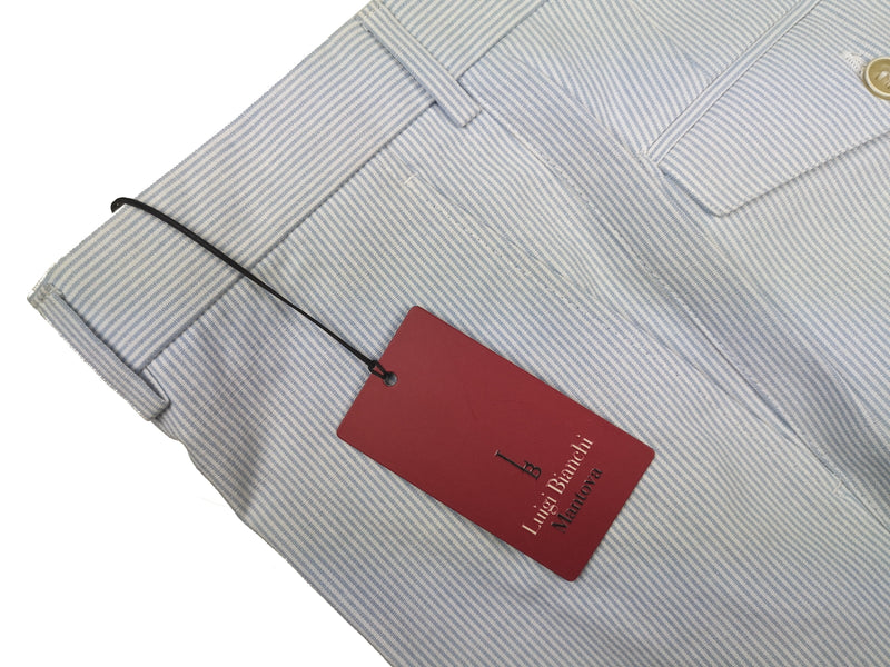 Luigi Bianchi Trousers 34, Light blue/white stripes Flat front Straight fit Cotton
