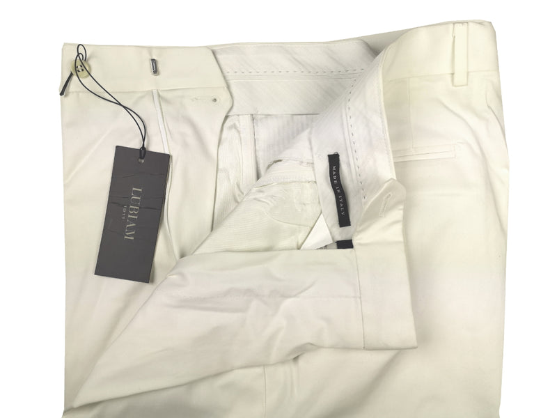 Luigi Bianchi Lubiam Trousers 32, Light beige Flat front Relaxed fit Cotton/Elastane