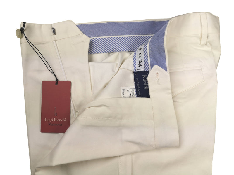 Luigi Bianchi Trousers 32, White Flat front Sim fit Cotton