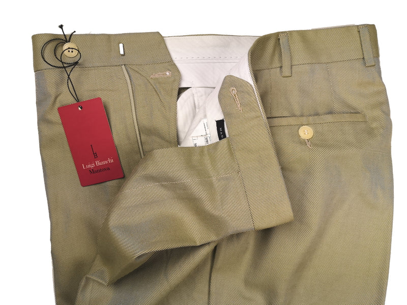 Luigi Bianchi Trousers 36, Greenish beige Flat front Relaxed fit Cotton