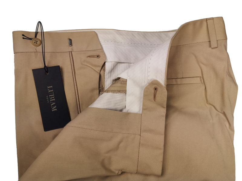 Luigi Bianchi Lubiam Trousers 34 Irregular, Tan Flat front Relaxed fit Cotton/Elastane