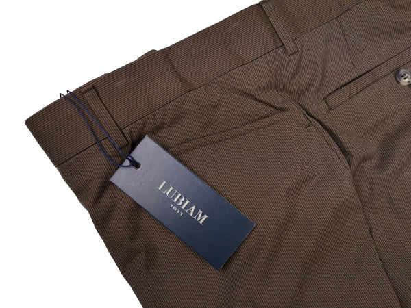 Luigi Bianchi Lubiam Trousers 38, Brown Flat front Relaxed fit Cotton blend