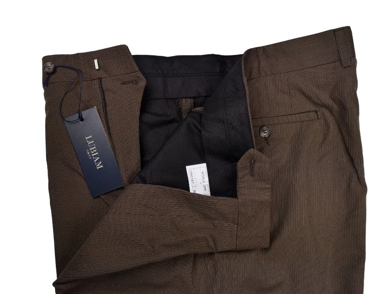 Luigi Bianchi Lubiam Trousers 38, Brown Flat front Relaxed fit Cotton blend