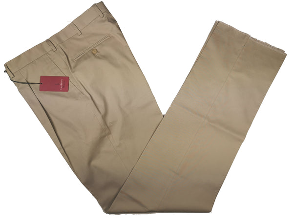 Luigi Bianchi Trousers 36, Light tan Pleated front Relaxed fit Cotton