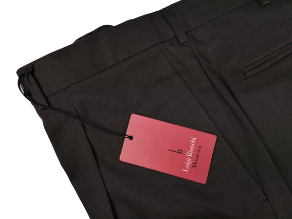 Luigi Bianchi Trousers 36, Dark brown Pleated front Relaxed fit Cotton
