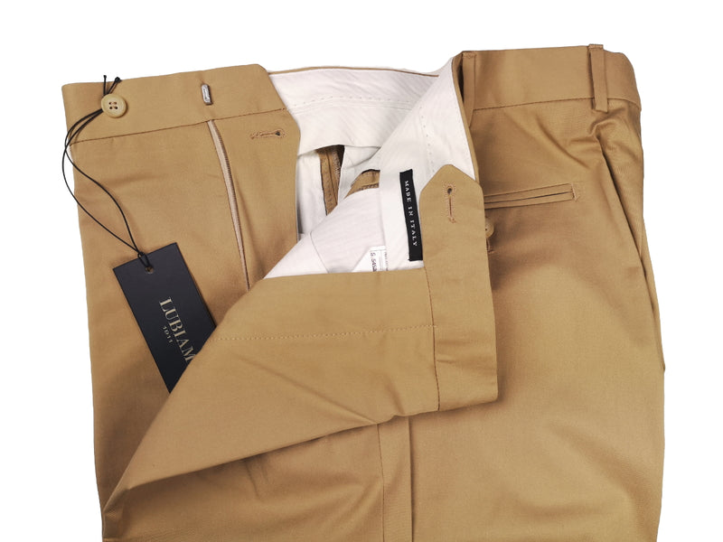 Luigi Bianchi Lubiam Trousers 36, Camel tan Pleated front Relaxed fit Cotton
