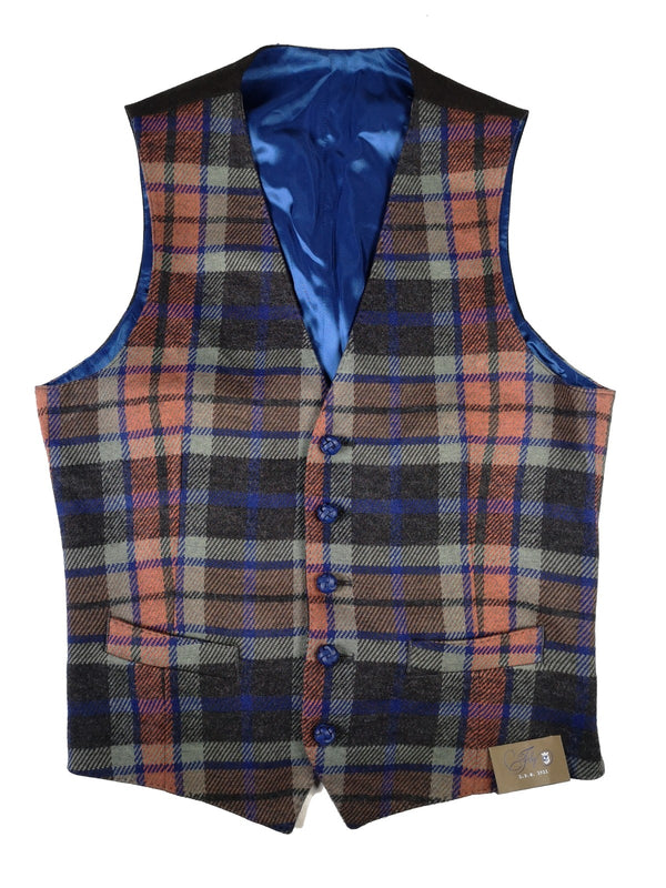 Luigi Bianchi Vest Large/52 Taupe multi plaid Wool tweed