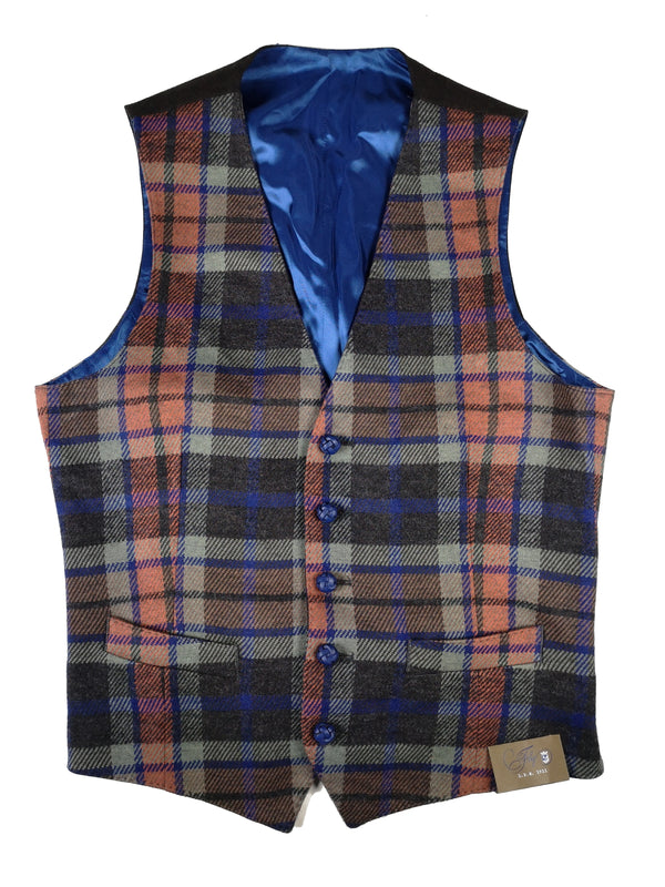 LBM 1911 Vest Medium/50, Taupe multi plaid Wool tweed