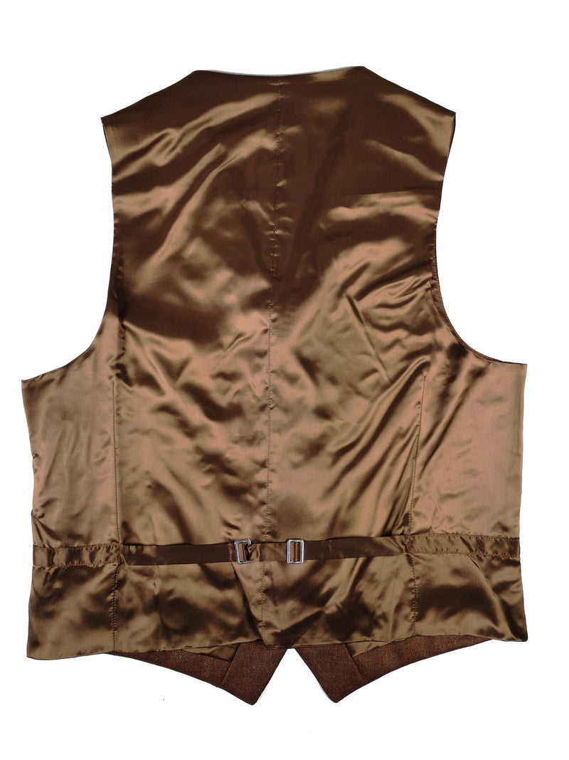 Luigi Bianchi Vest Medium/40R - Slightly Irregular, Dark golden brown donegal Wool/Silk