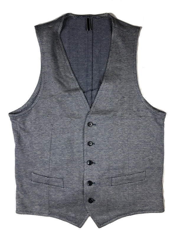 LBM 1911 Vest Large/52, Blue/White herringbone Linen/Cotton