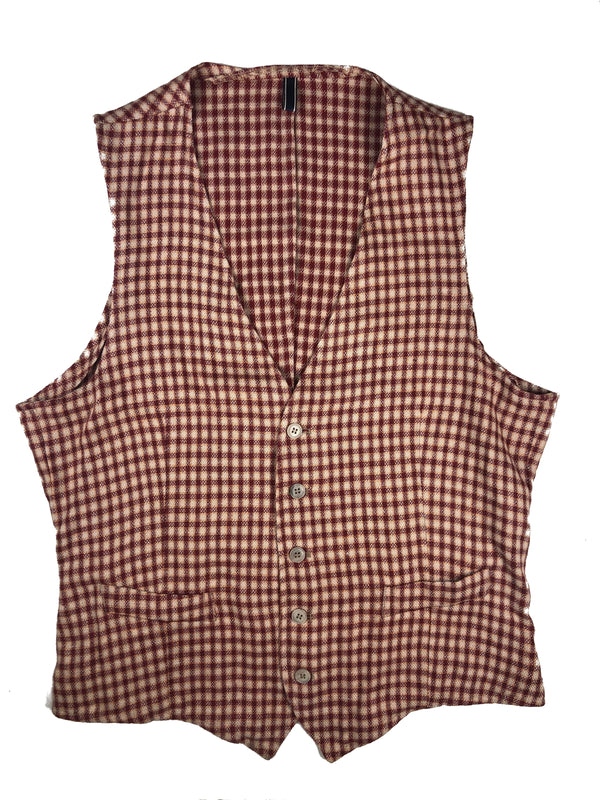 LBM 1911 Vest Large/52, Burgundy/gold/beige check Linen/Cotton