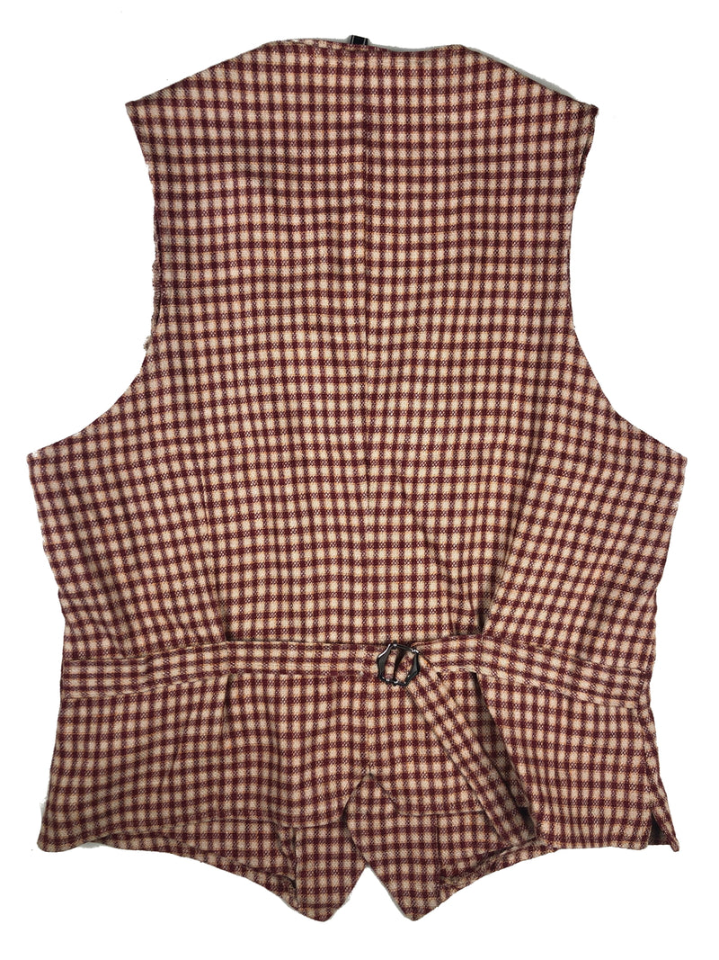 LBM 1911 Vest Medium/50 Burgundy/gold/beige check Linen/Cotton