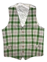 LBM 1911 Vest Large/52, Green/white/dove grey plaid Linen/Cotton