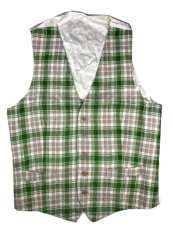 LBM 1911 Vest Medium/50, Green/white/dove grey plaid Linen/Cotton