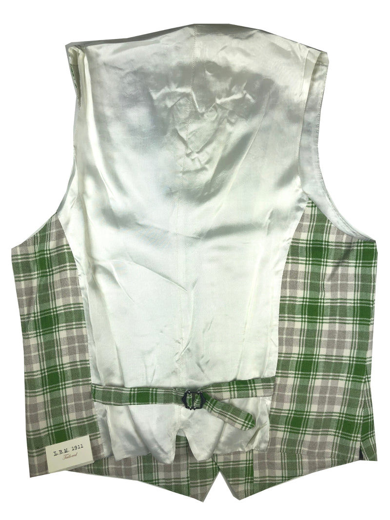 LBM 1911 Vest Medium/50, Green/white/dove grey plaid Linen/Cotton