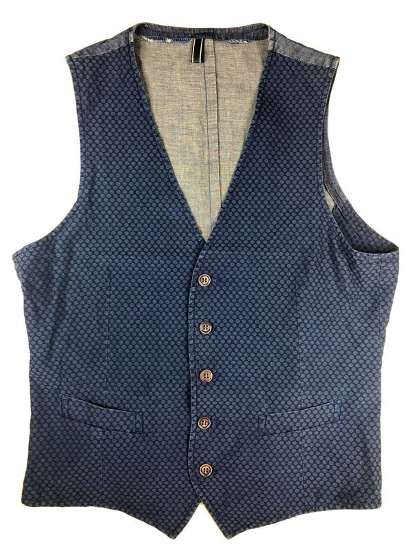 LBM 1911 Vest Large/52, Denim blue dot pattern Cotton