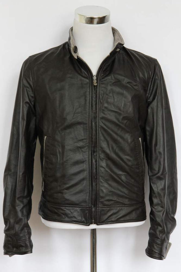 FINAL SALE Longhi Jacket: X-Small, Dark brown reverse to beige-gray, zippered front, leather reverse to cashmere