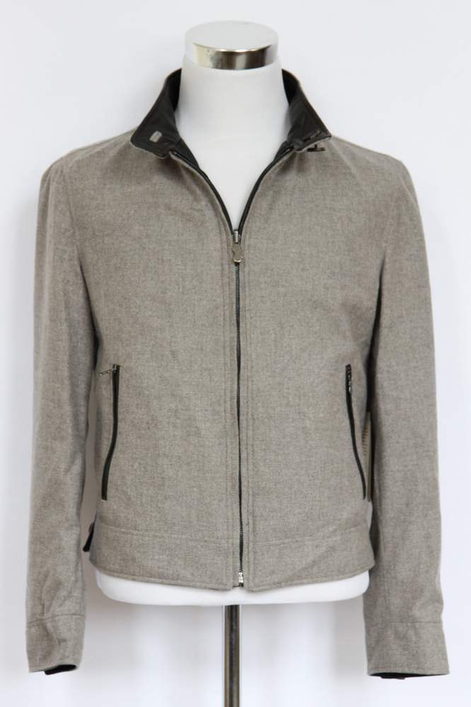 FINAL SALE Longhi Jacket: X-Small, Dark brown reverse to beige-gray, zippered front, leather reverse to cashmere