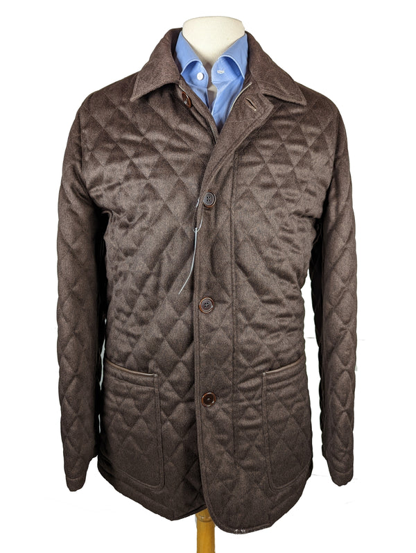 Longhi Coat: Large, Brown, Quilted Cashmere