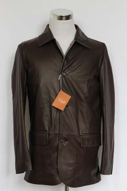 FINAL SALE Longhi Coat: Small, Brown, button front, leather