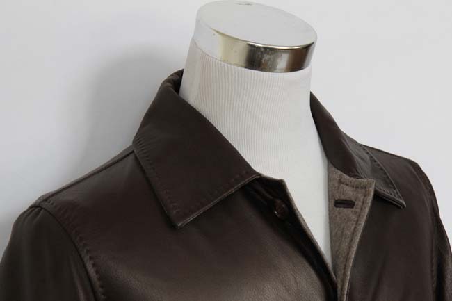 FINAL SALE Longhi Coat: Small, Brown, button front, leather