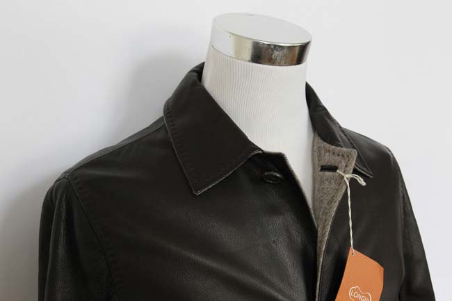 Longhi Coat: Small Brown, button front Pure leather Cashmere/Silk Lining