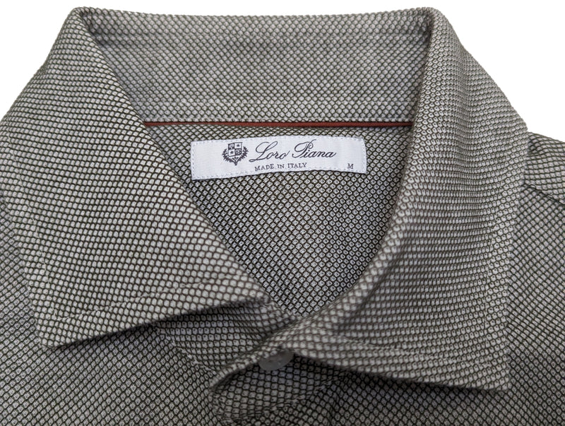 Loro Piana Shirt M Forest-Grey Spread Collar Pique Cotton