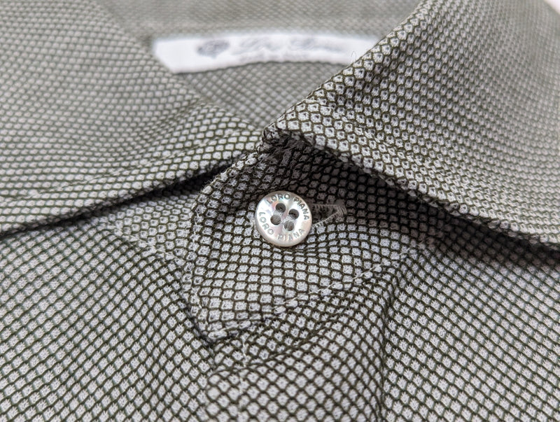 Loro Piana Shirt M Forest-Grey Spread Collar Pique Cotton