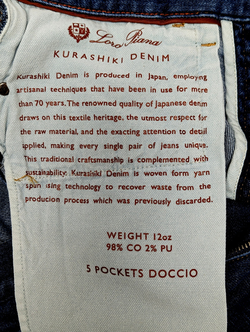 Loro Piana Jeans 32 Slim Indigo Blue 5 Pocket Kurashiki Cotton Stretch Denim