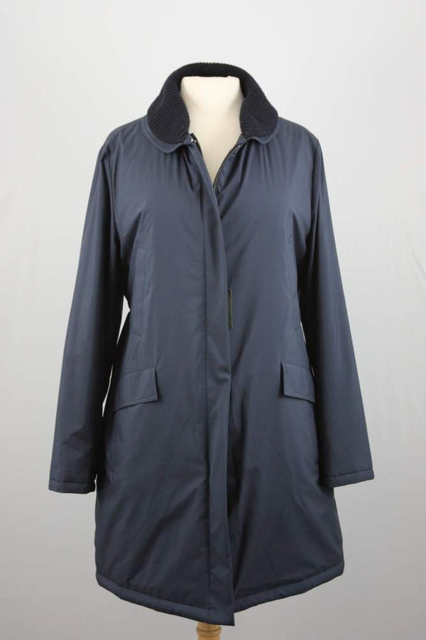 Loro Piana Woman's Coat: Large Dark blue Cashmere Collar Storm System Polyester