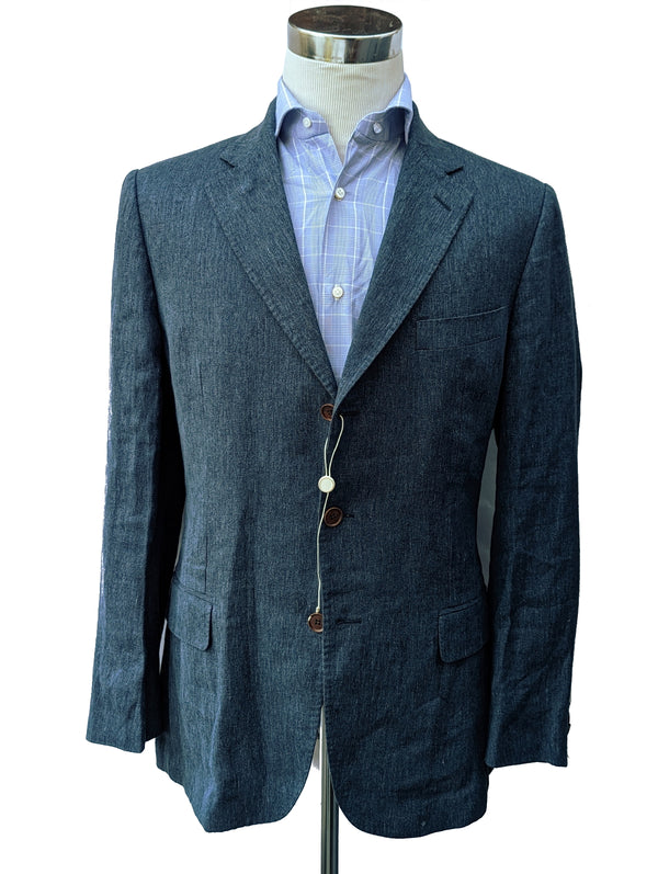 Loro Piana Sport Coat 41/42R Denim Blue Herringbone Linen/Silk