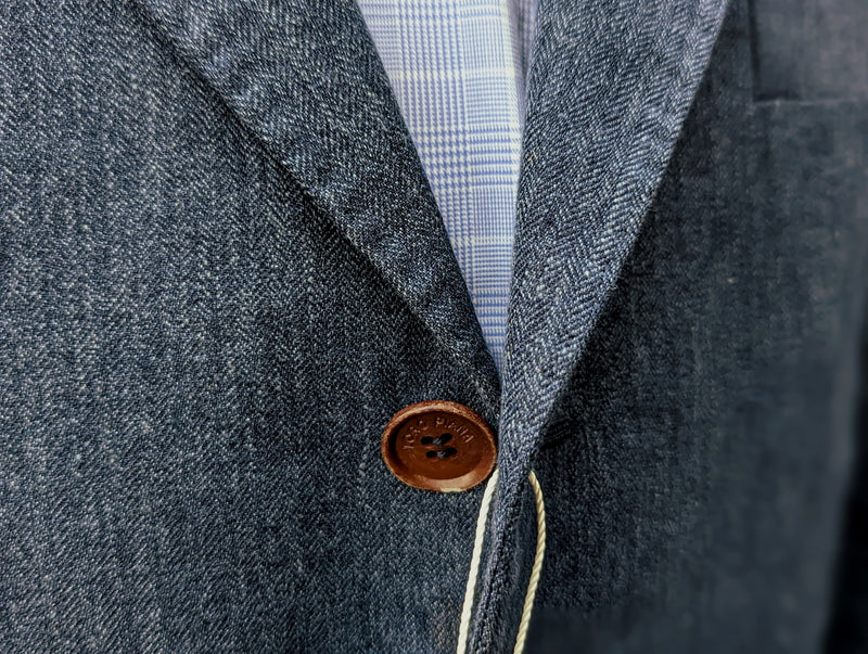 Loro Piana Sport Coat 41/42R Denim Blue Herringbone Linen/Silk