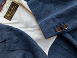 Loro Piana Sport Coat 41/42R Denim Blue Herringbone Linen/Silk