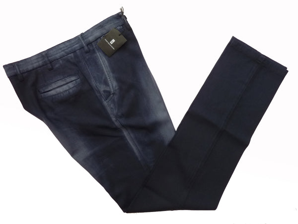 Marco Pescarolo Trousers: 34/35, Washed/faded navy blue, flat front, washed wool/elastan