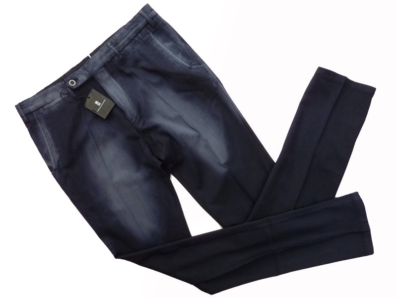 Marco Pescarolo Trousers: 34/35, Washed/faded navy blue, flat front, washed wool/elastan
