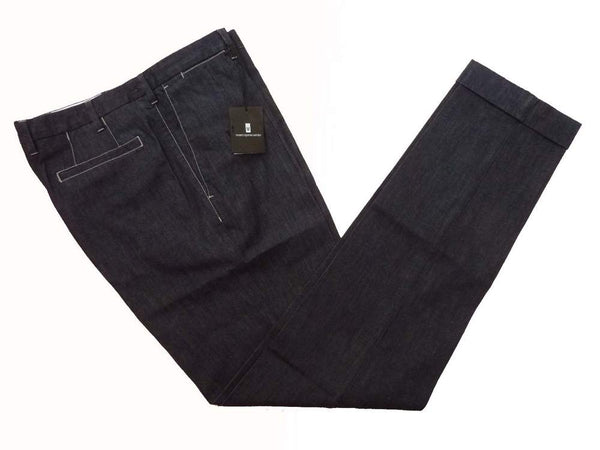 Marco Pescarolo Trousers: 33/34 Dark blue Contrast Stitch Flat front cotton denim