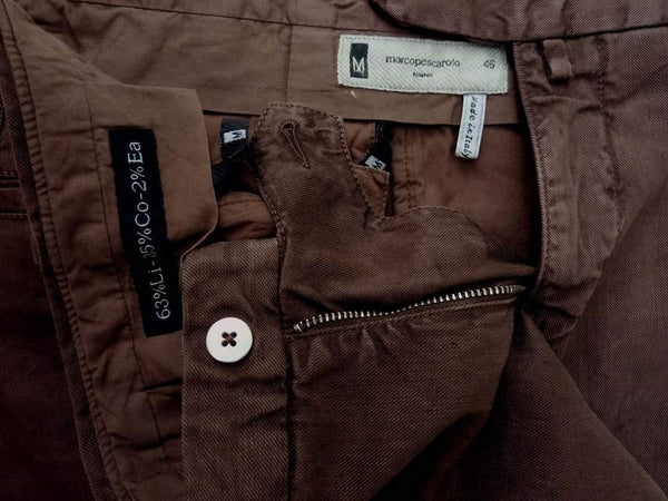 Marco Pescarolo Trousers: 33/34 Brown, off seam pockets, linen/cotton/elastane