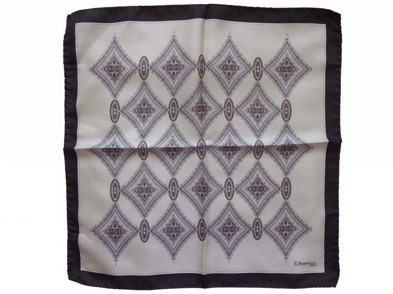 Marinella Pochette, Beige & brown diamond pattern, pure silk