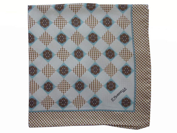 Marinella Pochette, Beige & light blue medallion pattern, pure silk