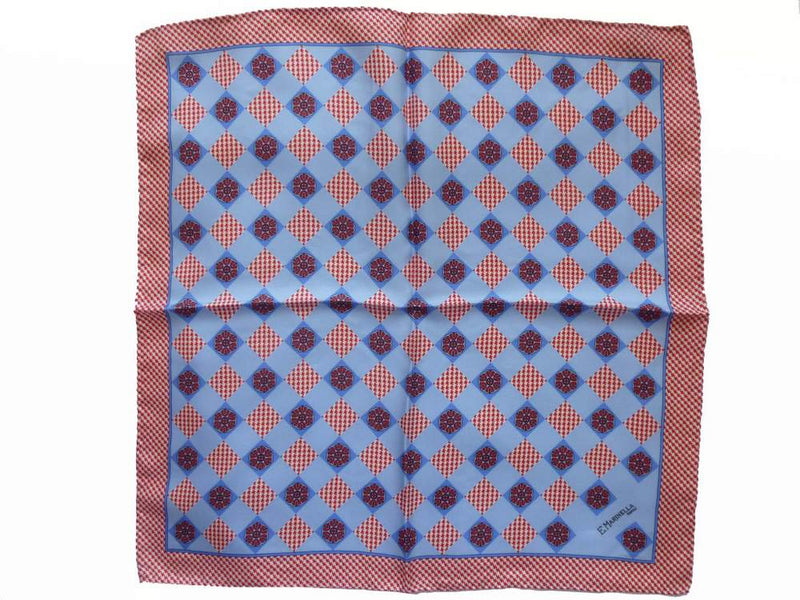 Marinella Pochette, Light blue & red medallion pattern, pure silk