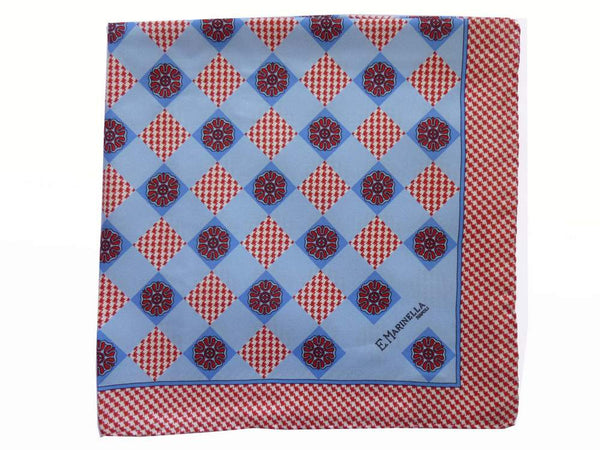 Marinella Pochette, Light blue & red medallion pattern, pure silk