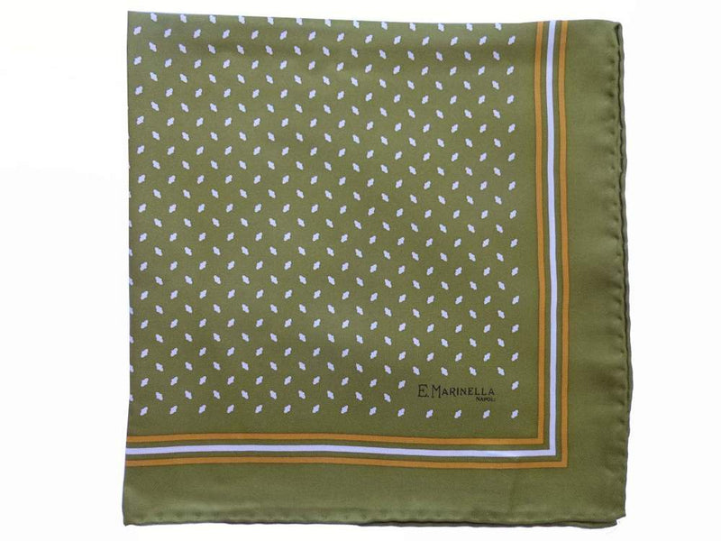 Marinella Pochette, Sage green neat pattern, pure silk