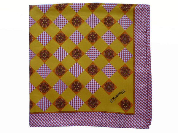 E. Marinella Paisley Silk Pocket Square Orange at