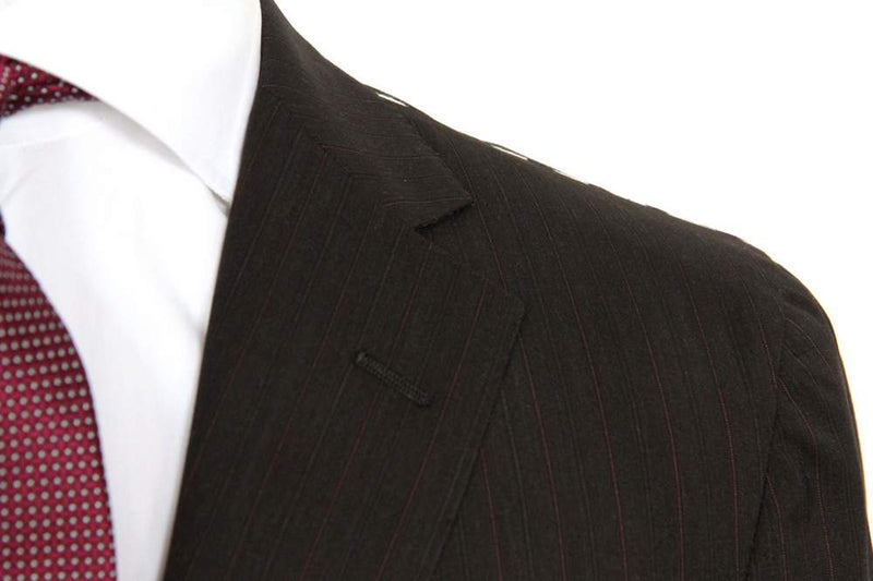 Caruso/MaCo Suit: 43R/44R, Charcoal brown with brick stripes, 3-button, pure wool