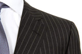 Caruso/MaCo Suit: 45R/46R, Charcoal with grey/white stripes, 3-button, pure wool