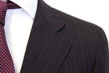 Caruso/MaCo Suit: 43R/44R, Navy blue with red/chalk stripes, 3-button, 120's wool