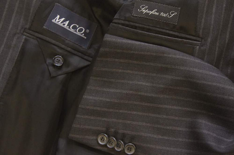 Caruso/MaCo Suit: 43R/44R, Charcoal grey with soft stripes, 3-button, 100's wool